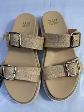 Madden NYC Platform Raffia Sandals Size 9.5 NWT Double Strap Buckle
